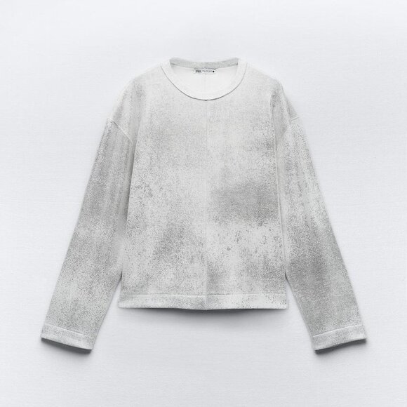 BNWT ZARA SOFT METALLIC SWEATSHIRT OVERSIZED ROUND NECK LONG SLEEVE SILVER SMALL - Picture 8 of 10